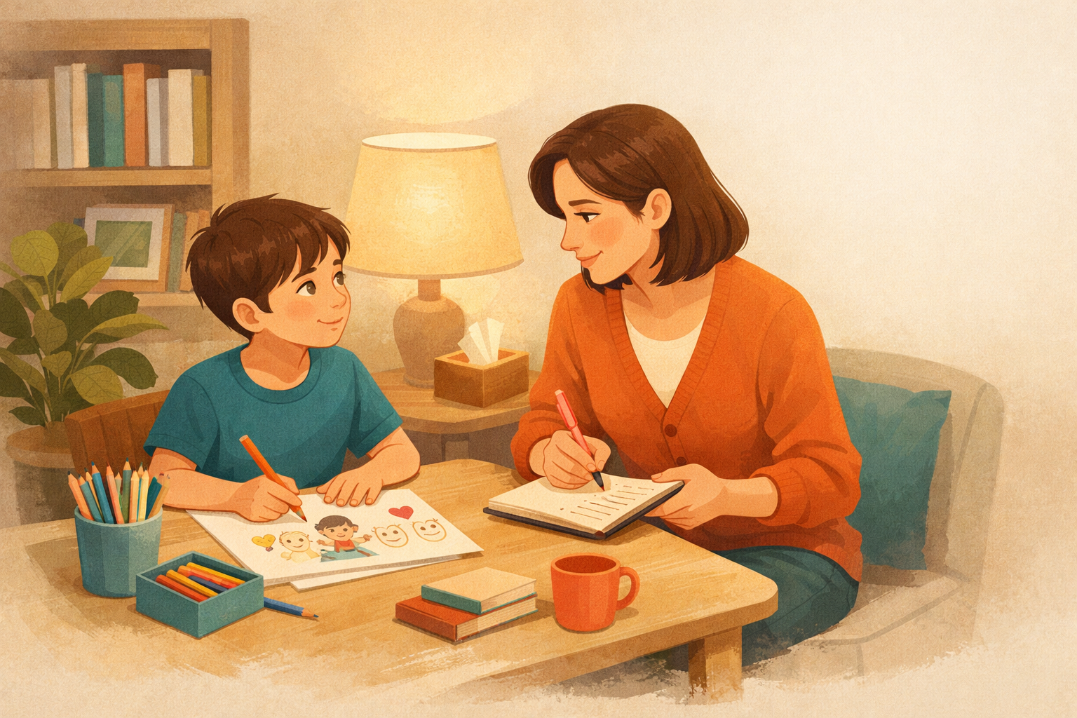 Ebeveyn ve cocuk arasinda sakin danisma konusmasi